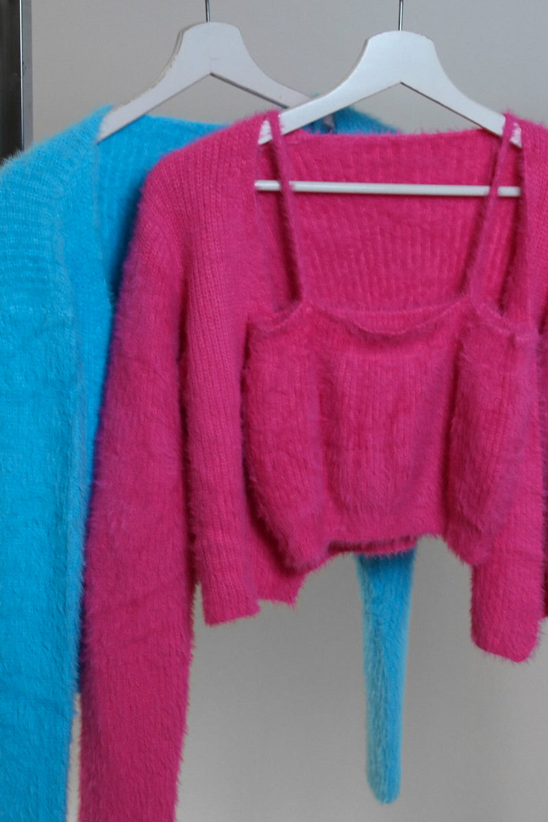 SET CROP TOP PIÙ CARDIGAN FUCSIA