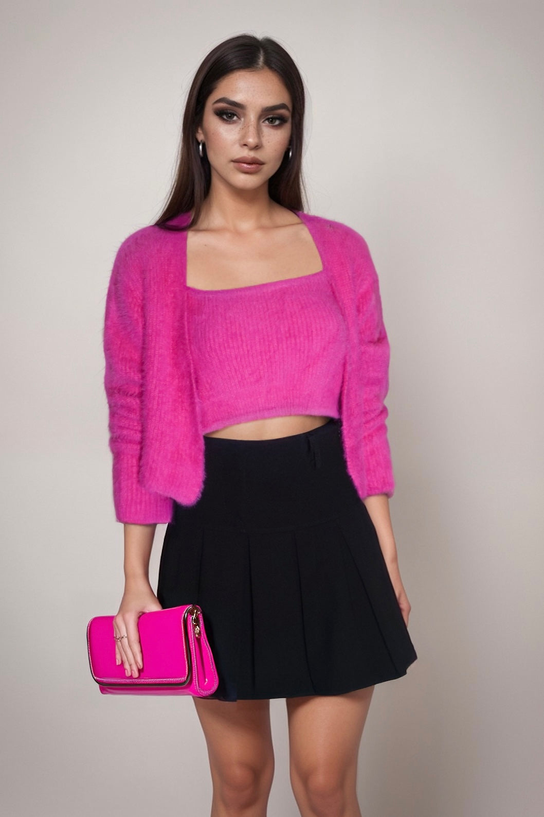 SET CROP TOP PIÙ CARDIGAN FUCSIA